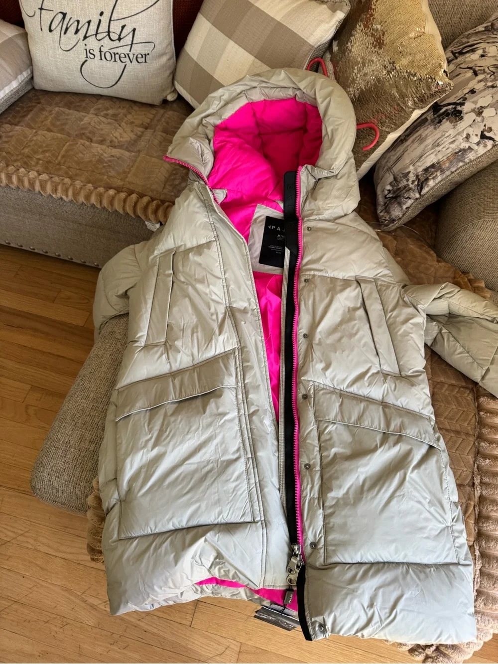 Pajar Women's Light Puffer Coat with Hot Pink Lining
